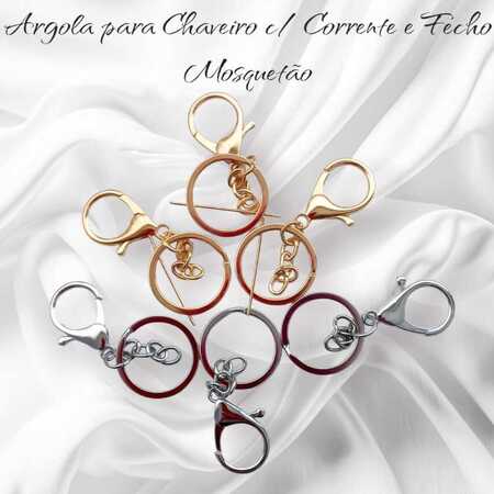 imagem Argola para Chaveiro c/ Corrente e Fecho Mosquetão - Prata